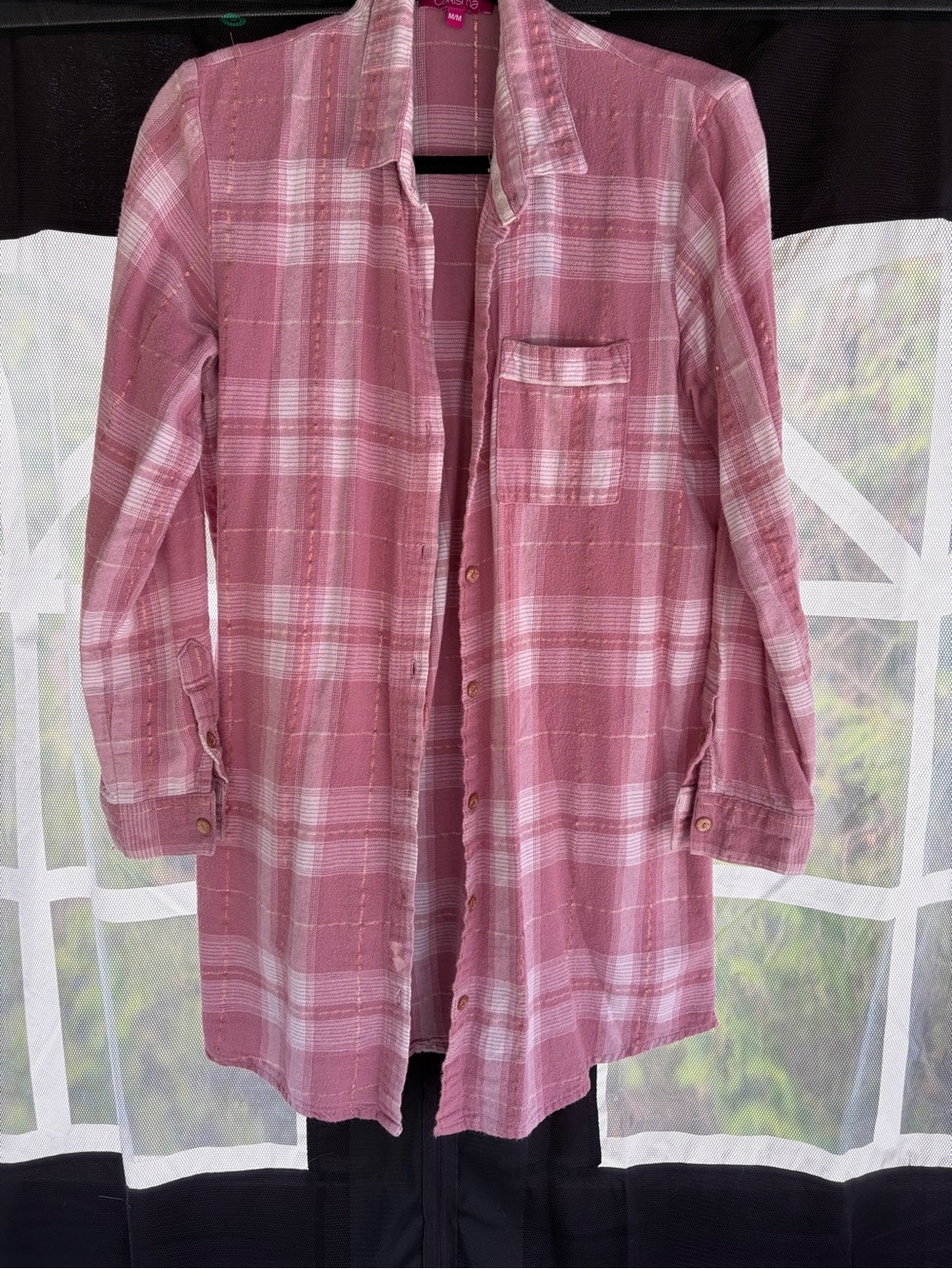 Charisma Pink Plaid Button-Front Shirt Jacket with Metallic Thread